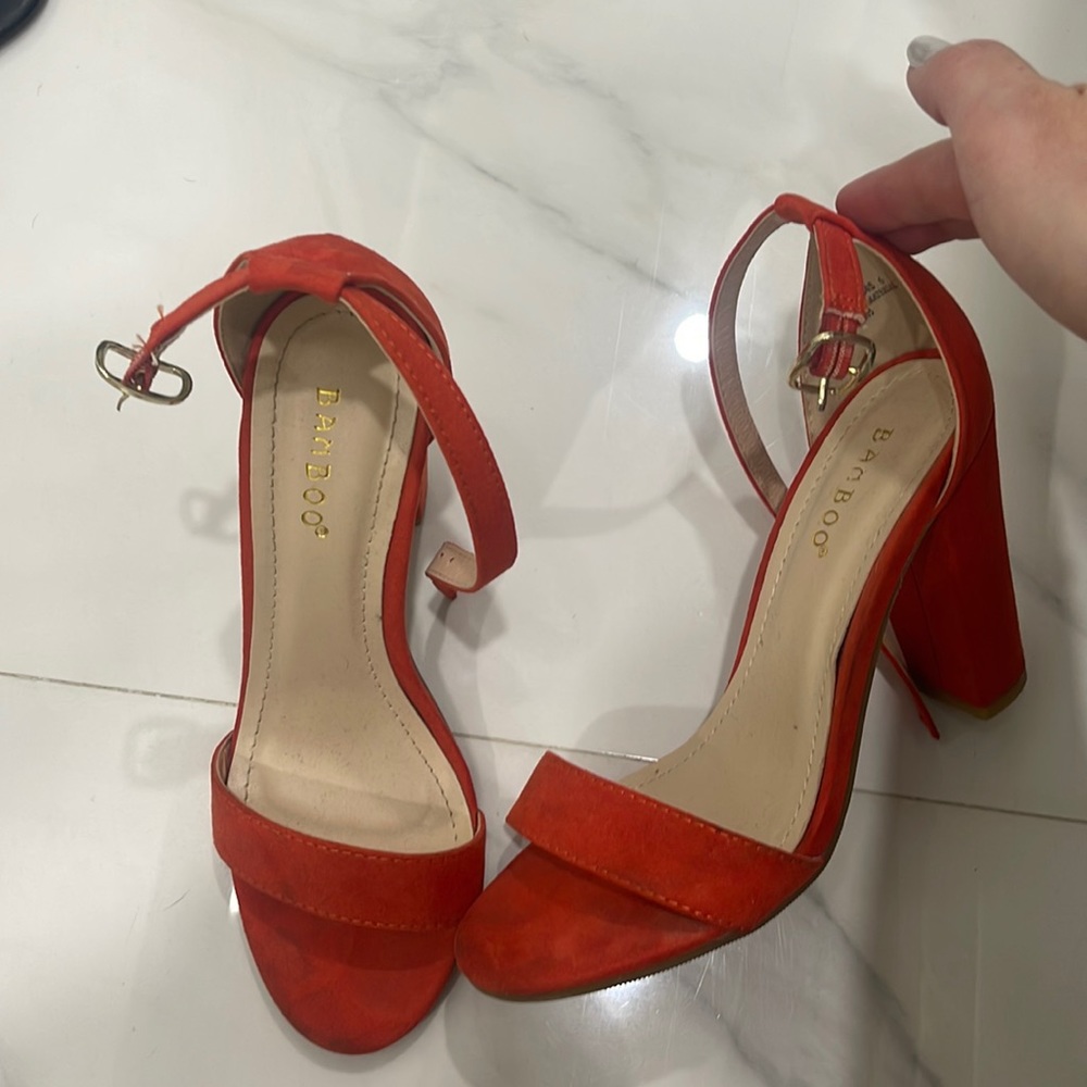 Red/orange block heels